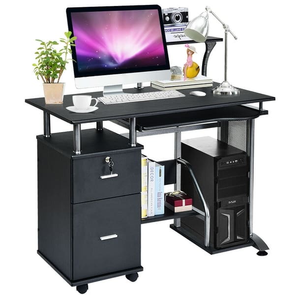 Shop Black Computer Desk With Printer Shelf Overstock 28423238