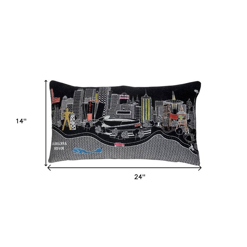 HomeRoots 14" X 25" Dark Gray And White Tulsa Nighttime Skyline Lumbar Decorative Pillow