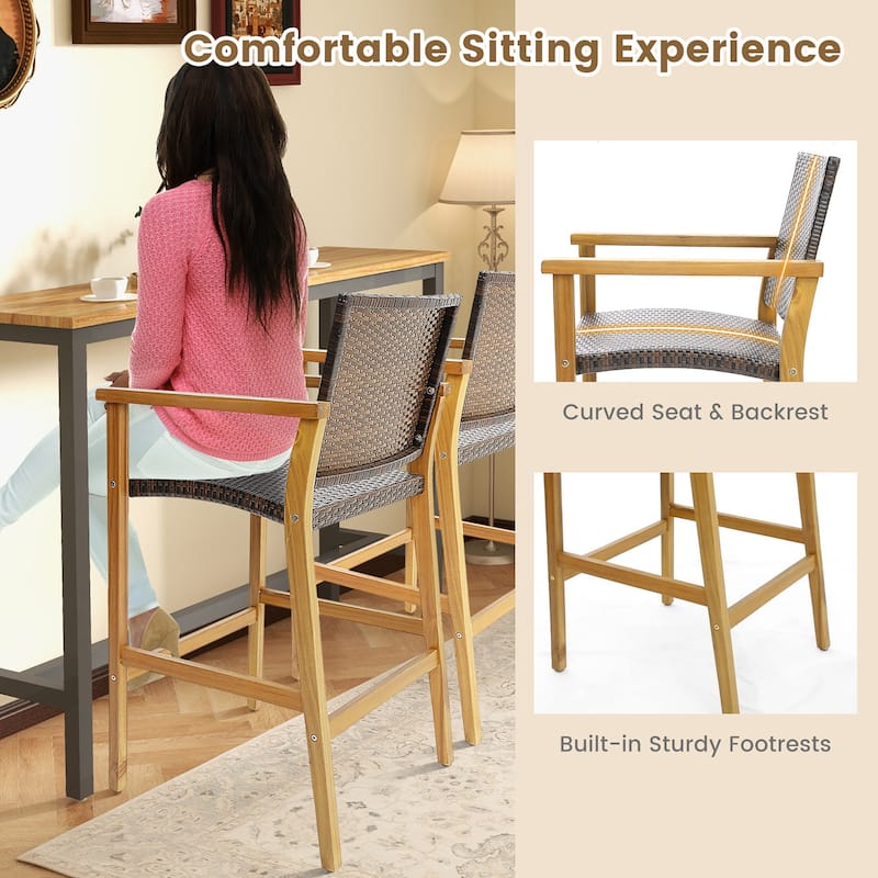 Gymax Patio Rattan Bar Stool Set of 4 Outdoor PE Wicker Bar Chairs w/