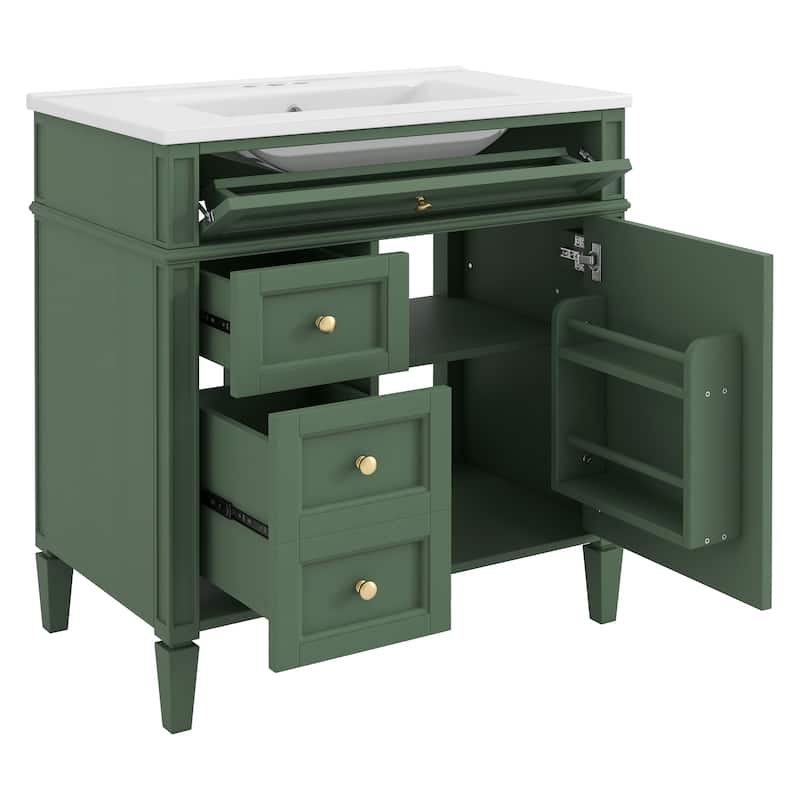 Bathroom Vanity with Top Sink, Wooden Undermount Bathroom Sink Cabinet, Single Basin Vanity Set with a Tip-Out Drawer & Shelves