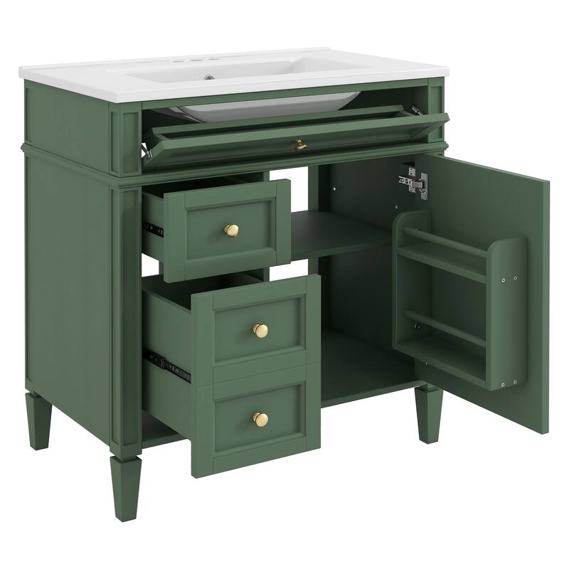 GDFStudio - Halmore Modern Freestanding Bathroom Vanity with Resin Sink, 2 Storage Drawers and a Tip-Out Drawer - 30'W