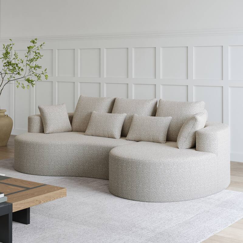 Oversized Chenille Upholstered Boneless Sofa, L-Shaped Curved Sectional Sofa, Deep Seat Cloud Couch with 7 Pillows