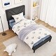 preview thumbnail 5 of 5, Gray Faux Linen Twin Platform Bed Tufted Headboard Sturdy Design