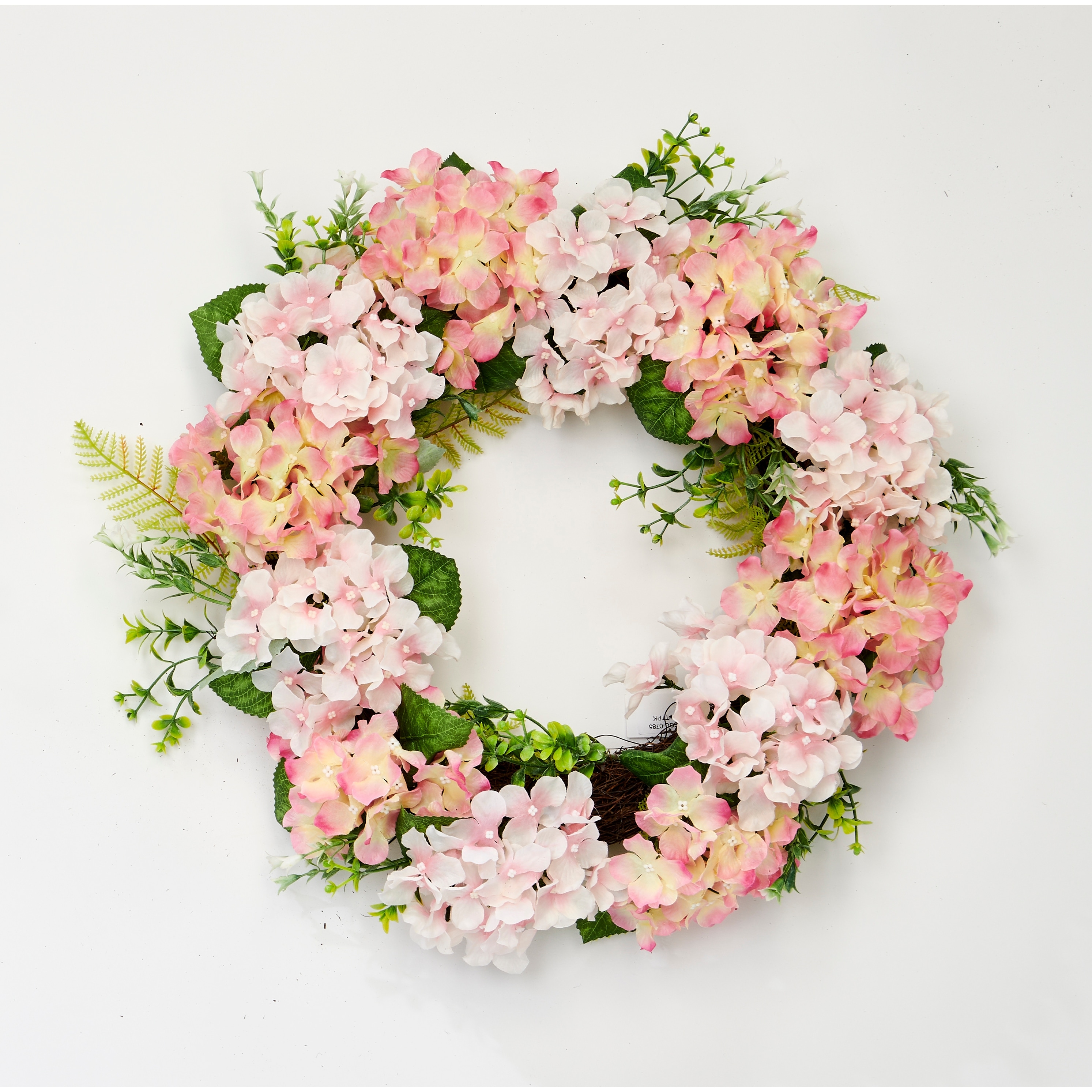 24" Pink Hydrangea Wreath on Natural Twig Base