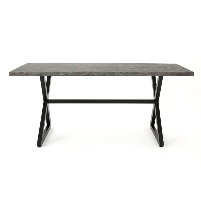 Roomfitters Rolando Outdoor Aluminum Dining Table with Steel X-Brace Frame, Industrial Modern