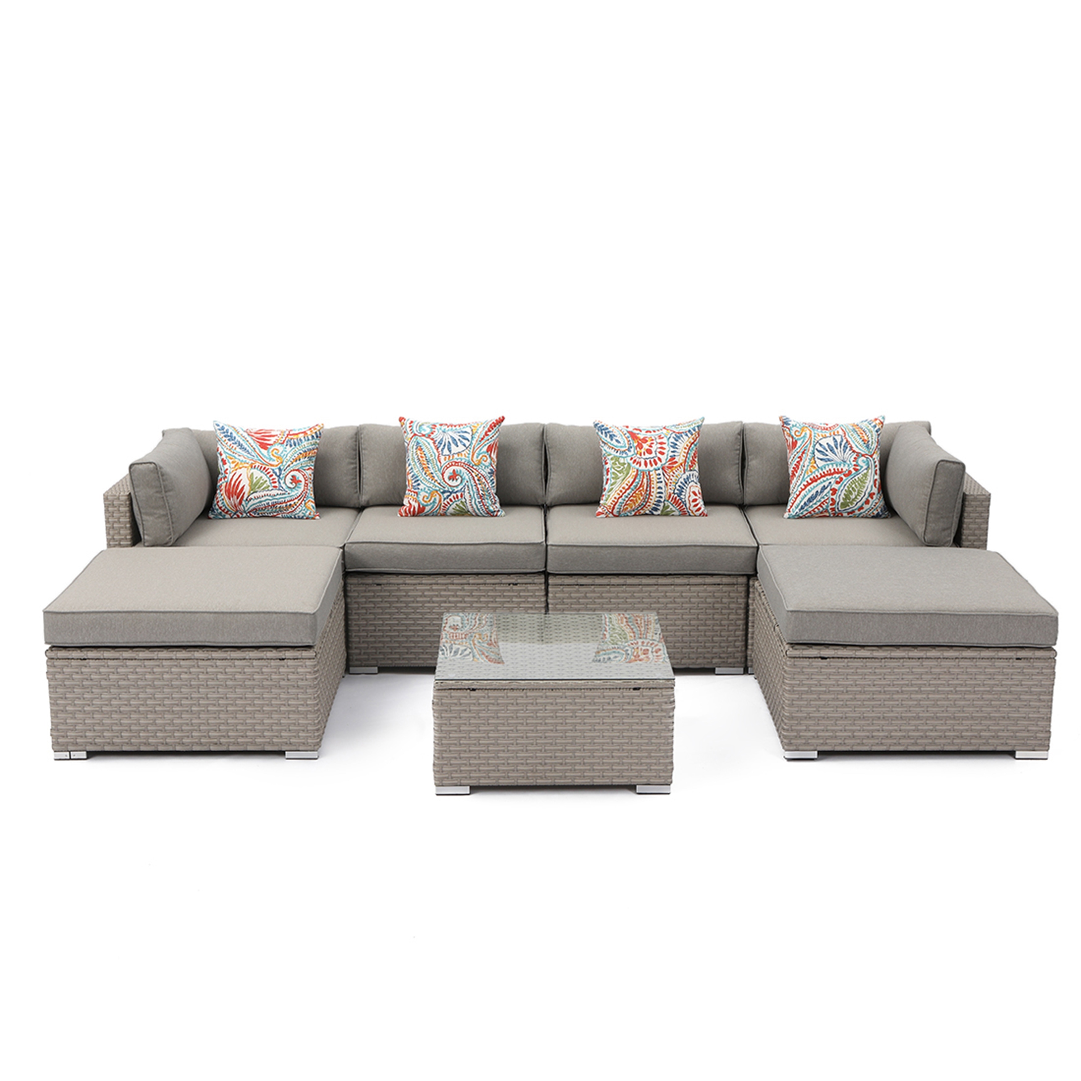 Cosiest 7 Piece Outdoor Furniture Wicker Sectional Sofa With Cushions Overstock 31483095 Heritage Blue