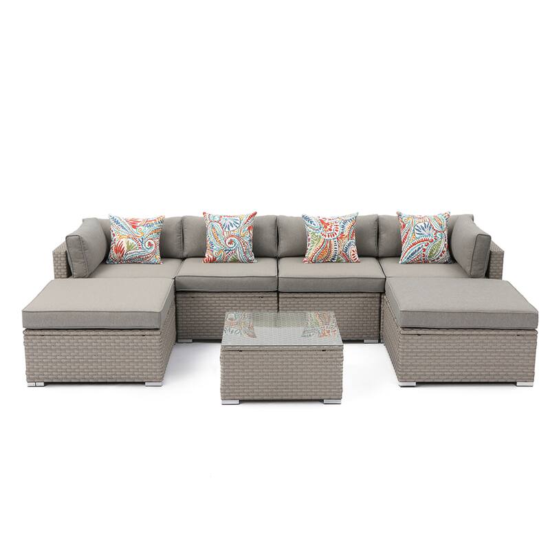 COSIEST 7-Piece Outdoor Patio Wicker Sectional Sofa with Coffee Table