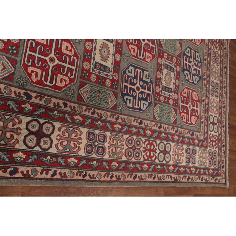 Kazak Oriental Area Rug Hand-Knotted Geometric Wool Carpet - 8'10" x 11'9"