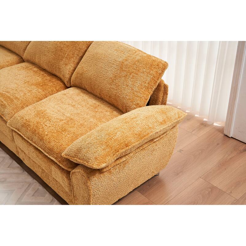 Modern Polyester Deep 3-Seater Sofa Couch with Ottoman