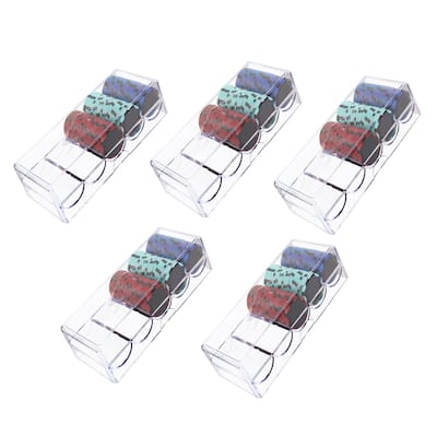 GSE™ 5-Pack Acrylic Poker Chip Tray with Cover. 100ct Casino Poker Chip Rack with Lid - Clear
