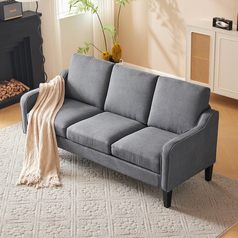 EROMMY Modern 3-Seater Fabric Sofa Couch, Ergonomic Living Room Couch with Washable Cushions and Solid Wood Legs, Gray or Beige - Grey