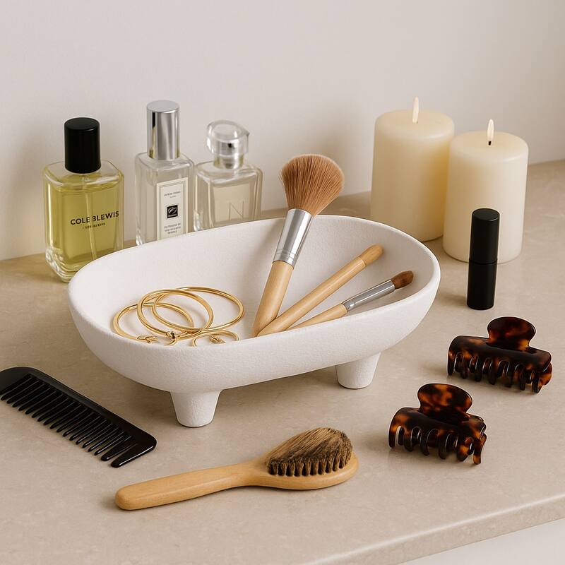 Decorative Ceramic Rounded Rectangle Bowl - Home Decor - 10", White - 10.0"