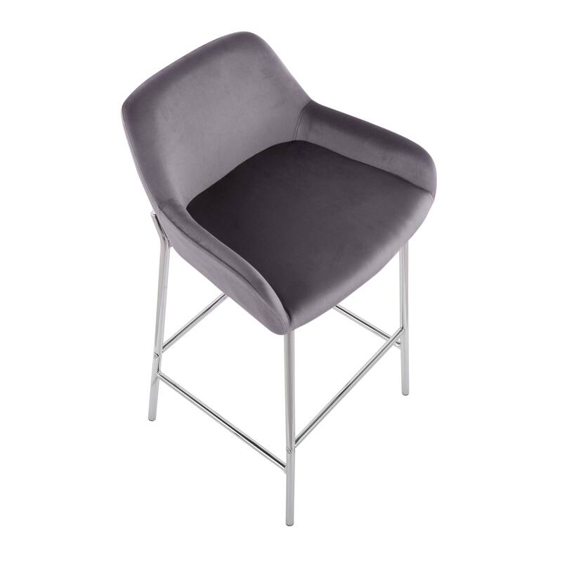 Silver Orchid Galotti Chrome Fixed-Height Upholstered Bar Stool - Set of 2