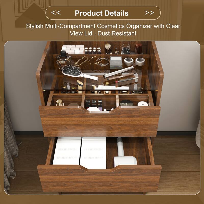 3-in-1 Flip Top Makeup Vanity with Lighted Mirror, Stool & Storage