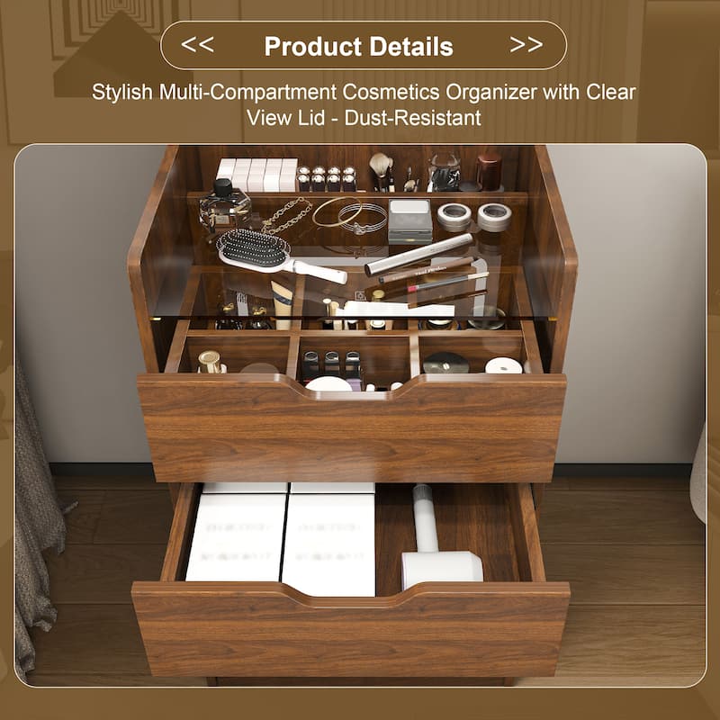 3-in-1 Vanity Desk with Flip Top LED Lighted Mirror, Compact Dressing Table and Makeup Stool Set