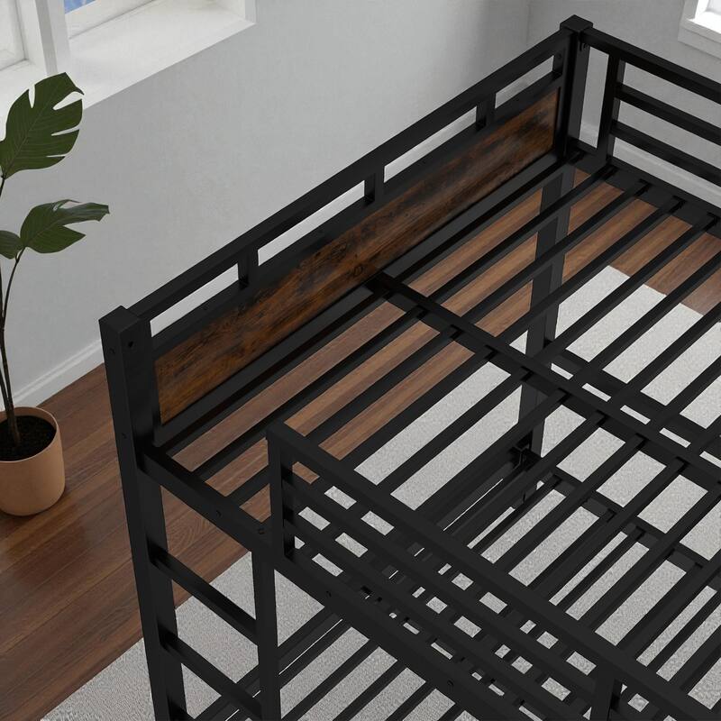 Full over Full Metal Bunk Bed Frame with Raised Guardrails, Convertible Loft and Platform Beds, Noise-Free Design