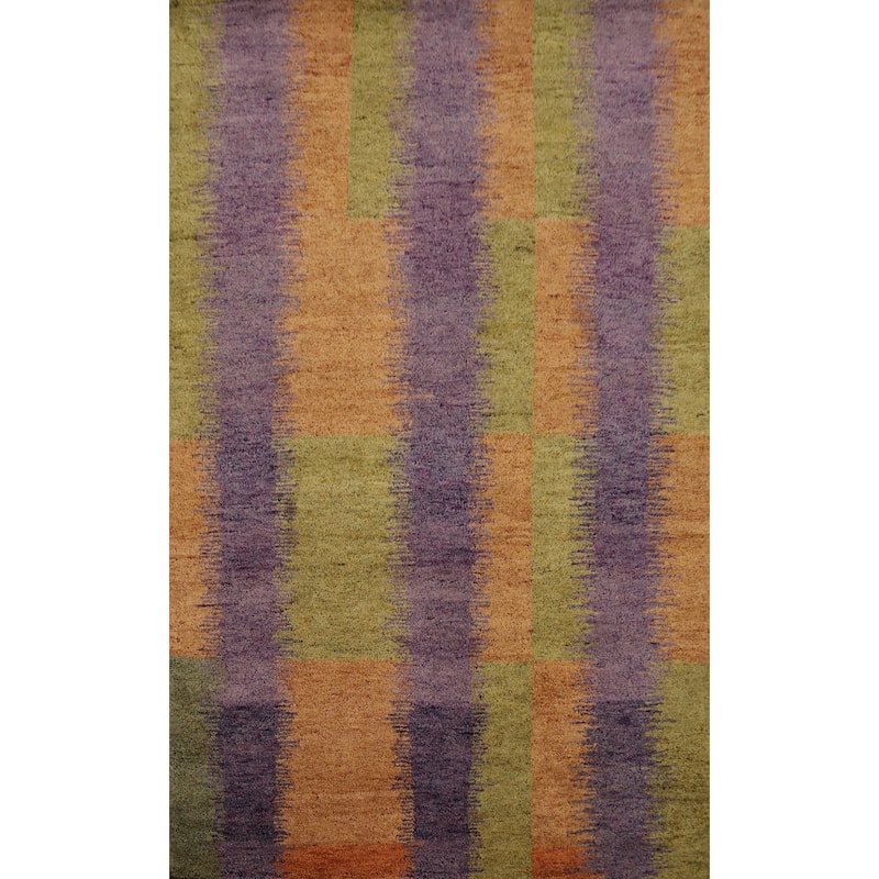 Hand Knotted Oriental 100% Wool Carpet Modern Stripe Multi-Colored Gabbeh Area Rug - 7' 10'' X 5' 7''