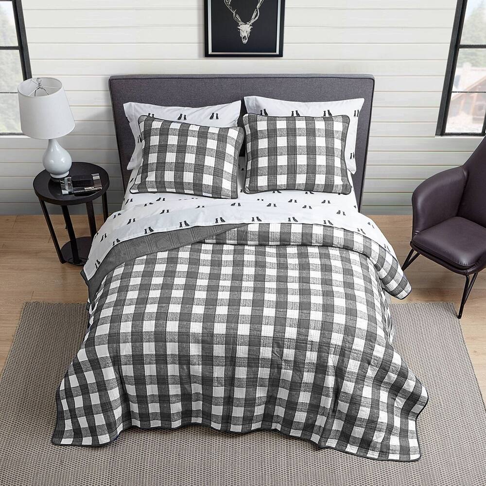 3pc King 100% Cotton Quilt Set Soft Lightweight Breathable Grey