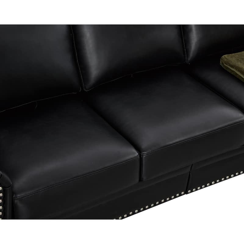 Elegant Living Room Sofa: High Capacity Faux Leather Couch with Decorative Nails