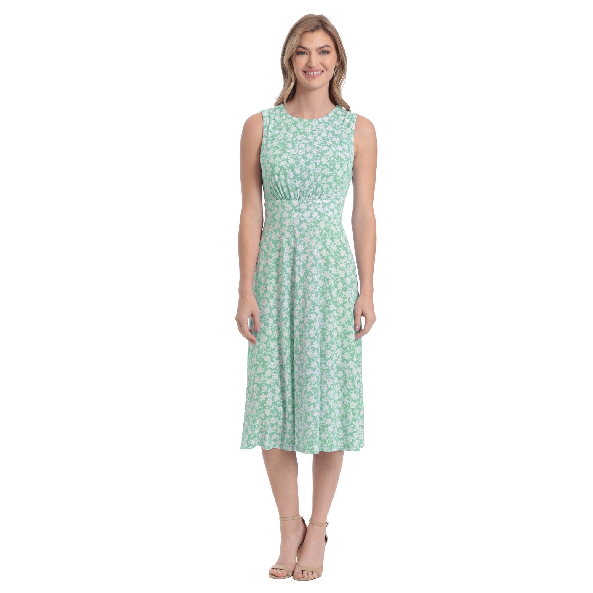 Women's London Times Inset Waist Print Midi Dress, Size: 12, Green