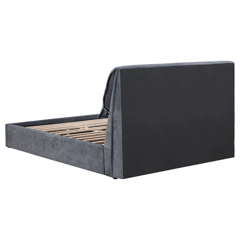 Brewster Charcoal Grey Pillow Headboard Platform Bed