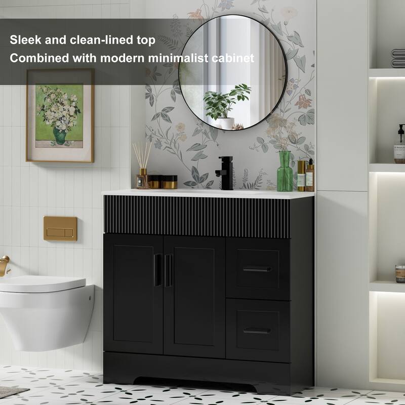 30"/36"/48" Single Bathroom Vanity Set with Drop in Sink Top with Wave Lines