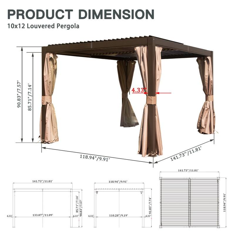 Domi Louvered Pergola 10' x 10', Aluminum Outdoor Pergola with Adjustable Louvers, Full Aluminum Frame, Built-in Gutter System
