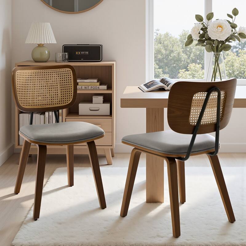 Faux Leather Upholstered Dining Chairs Set of 2/4 with Wood Legs - 32.3"H x 18.5"W x 21.8"D