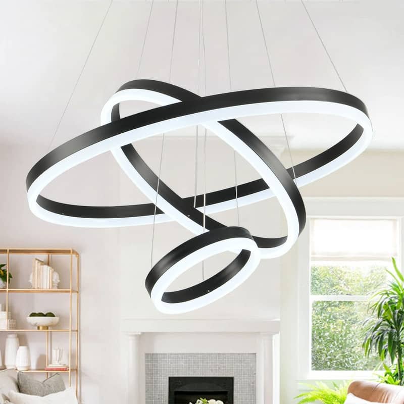 3-Rings Chandelier Modern LED Chandelier Black,Tiered 6 Ring LED Light