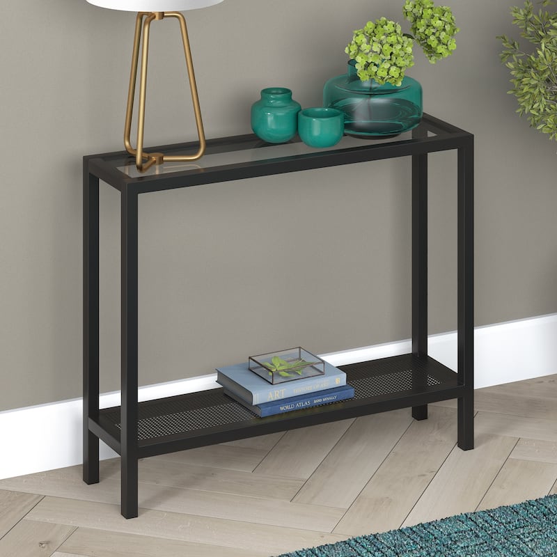 Rigan Modern Metal and Glass Console Table - 36 x 10 - Blackened Bronze