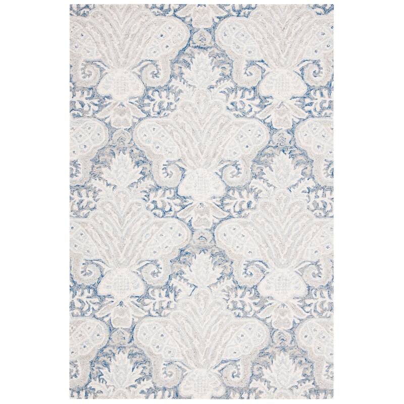 SAFAVIEH Handmade Micro-Loop Doinita Modern Wool Rug - 2'3" x 5' - Blue/Ivory