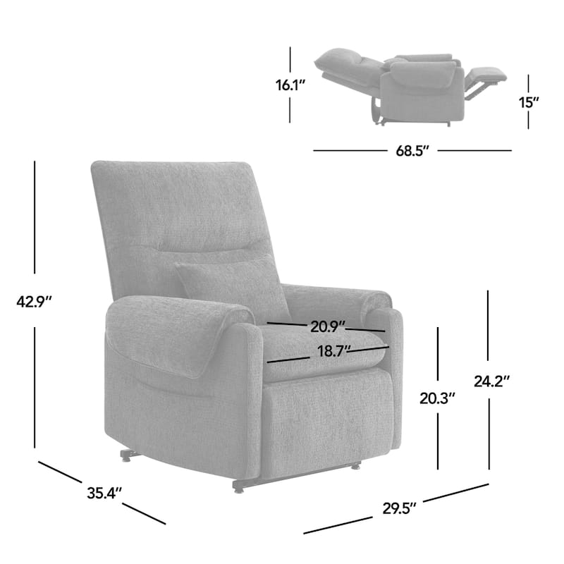 30" Power Lift Assist Recliner Arm Chair Steel Gray Chenille