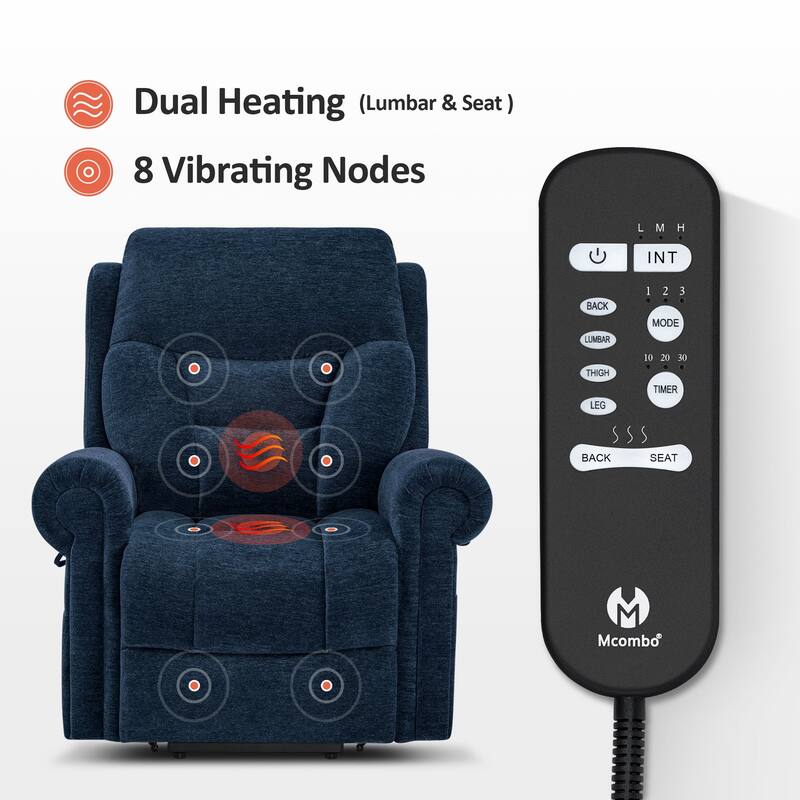 MCombo Dual Motor Power Lift Recliner Chair with Massage and Dual Heating, Adjustable Headrest, Fabric 7888