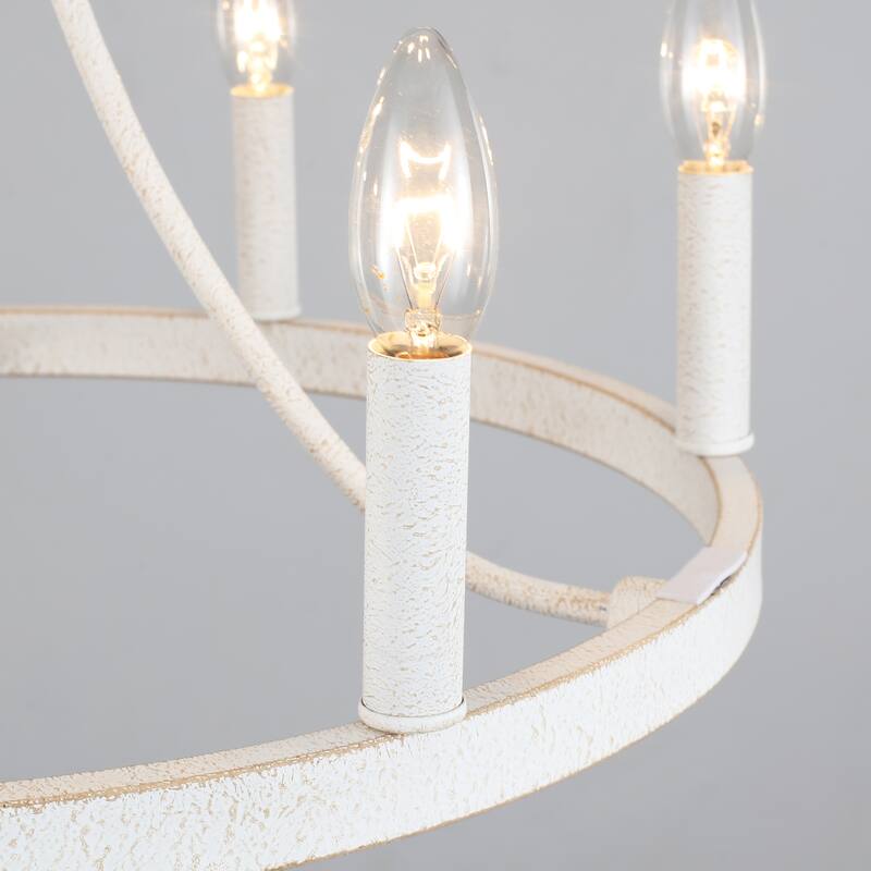 6-Light Farmhouse Candle Circle Hanging Wagon Wheel Chandelier Lighting for Kitchen Island