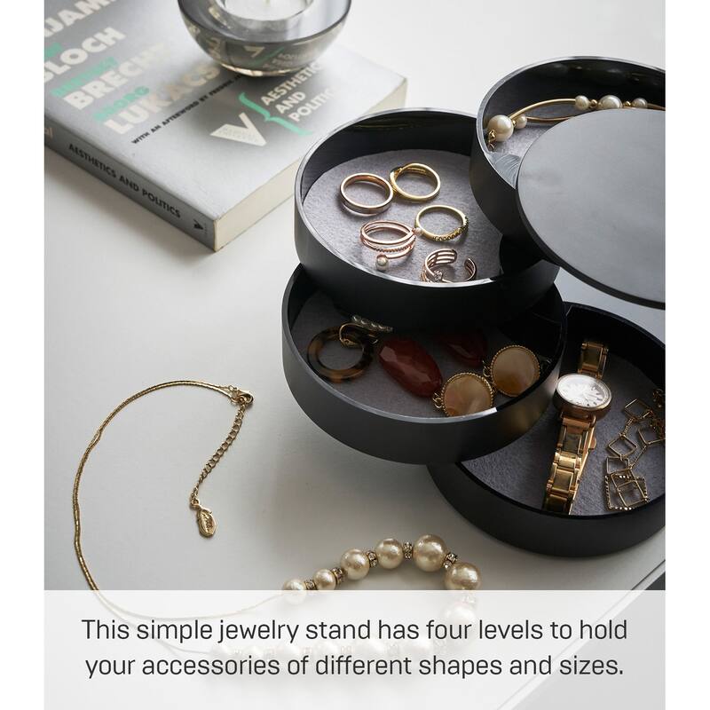 Yamazaki Home Stacked Jewelry Organizer - Two Styles, ABS Plastic, Open - L 3.94 x W 3.94 x H 3.94 inches