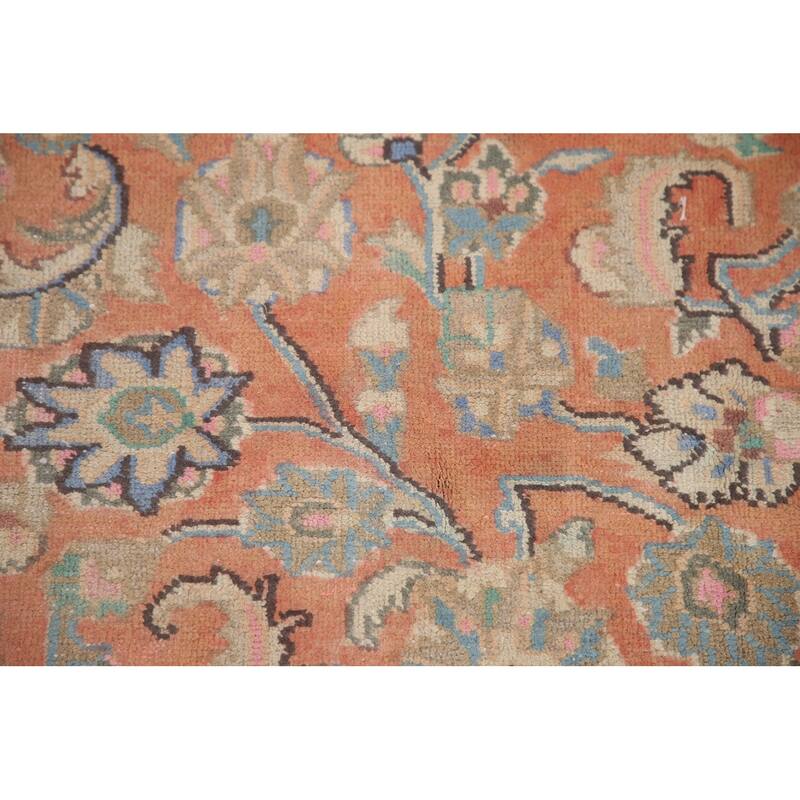 Hand Knotted Oriental 100% Wool Carpet Traditional Floral Oranges & Rust Mashad Area Rug - 11' 2'' X 8' 1''