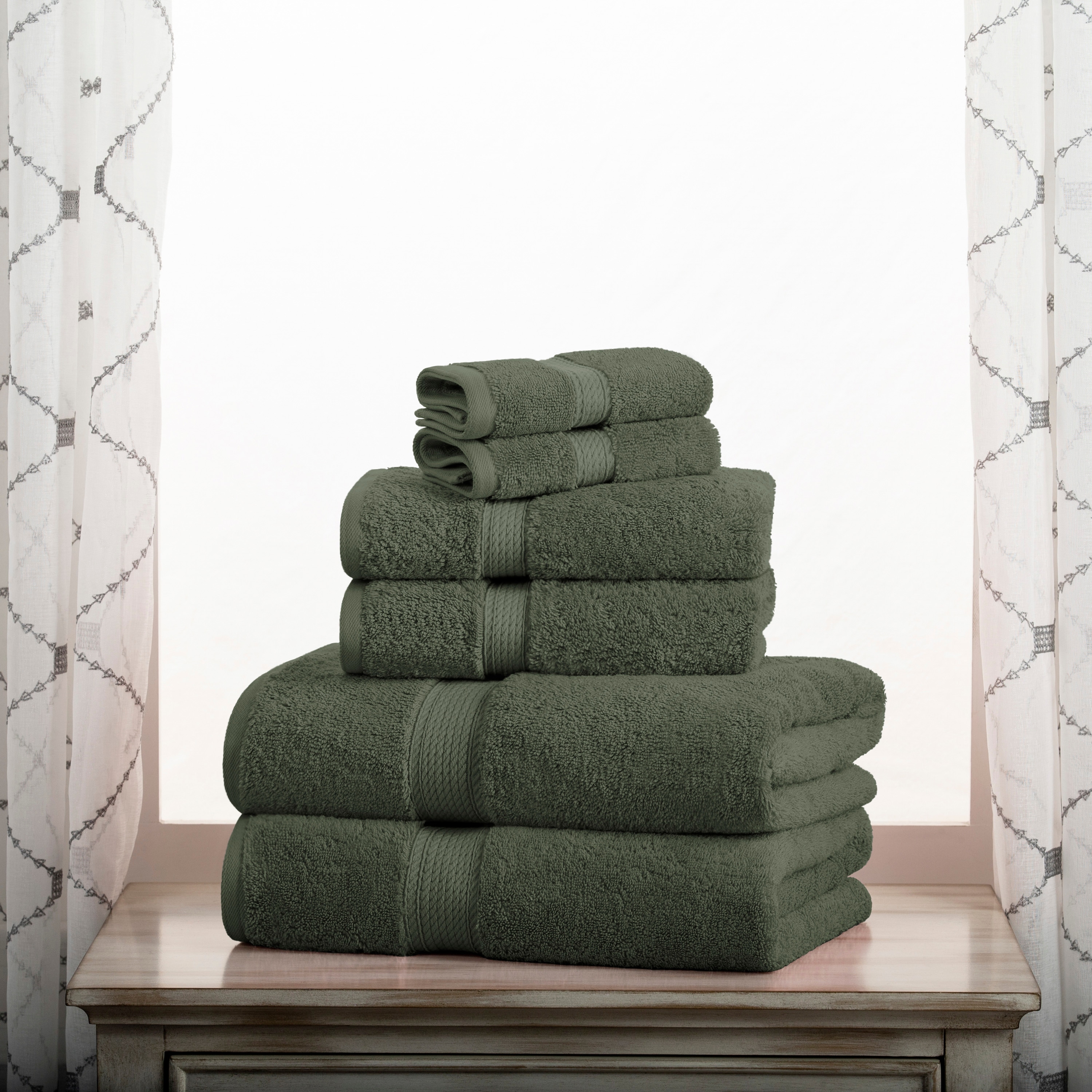 Egyptian Cotton Plush Heavyweight Absorbent Luxury 9 Piece Towel Set Forrest Green