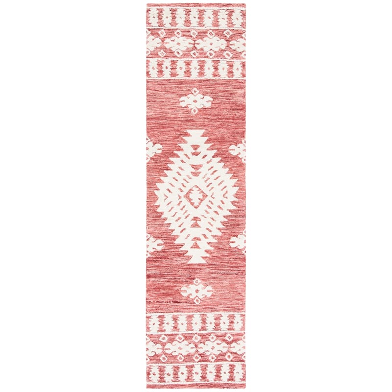 SAFAVIEH Handmade Aspen Nusreta Rustic Boho Wool Rug - 2'3" x 9' Runner - Rust/Ivory