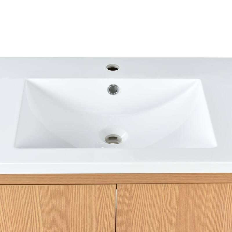 30 inch Solid Wood Freestanding Bathroom Vanity Set in Burly Wood with White Integrated Resin Sink