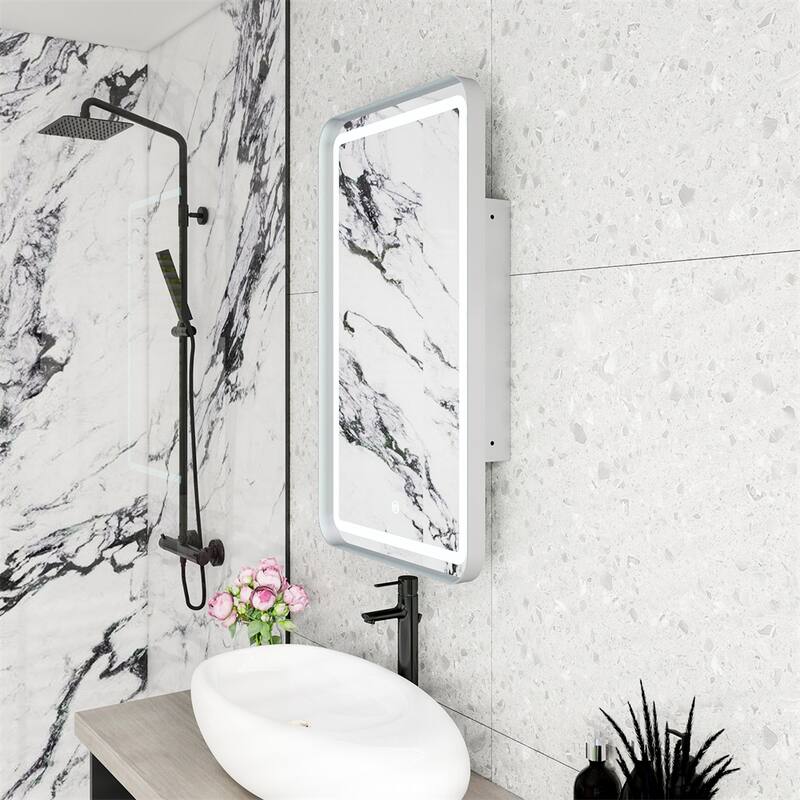 Rectangle Wall Mounted Medicine Cabinet Mirror with Storage and LDE - Silver