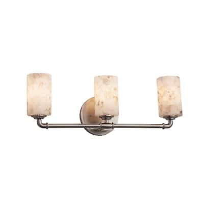 Justice Design Alabaster Rocks! Bronx 3-light Brushed Nickel Bath Bar, Alabaster Rocks Cylinder w/ Flat Rim Shade