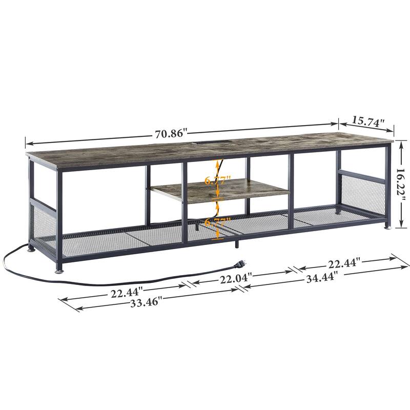 VECELO 55 Inch Grey TV Stand TV Media Console Table Entertainment Center with Power Outlets and Open Storage Shelves