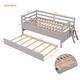 preview thumbnail 3 of 6, Gray Solid Pine Wood Low Loft Bed Twin Size with Full Safety Fence, Ladder, Drawers - Space-Saving
