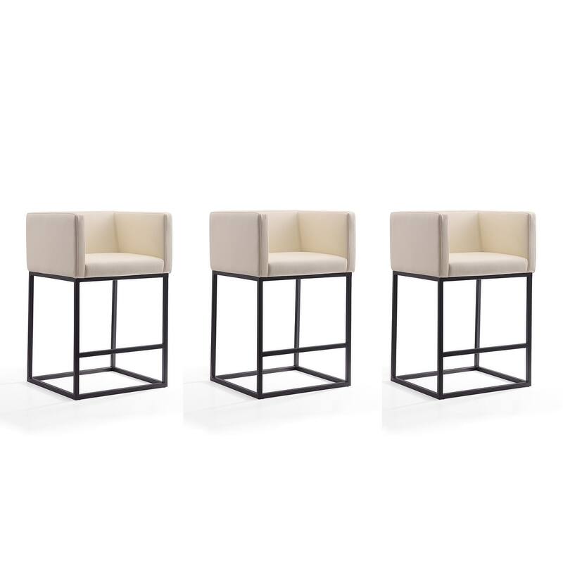 Manhattan Comfort Embassy 34 in. Black Metal Counter Height Bar Stool (Set of 3) - Cream