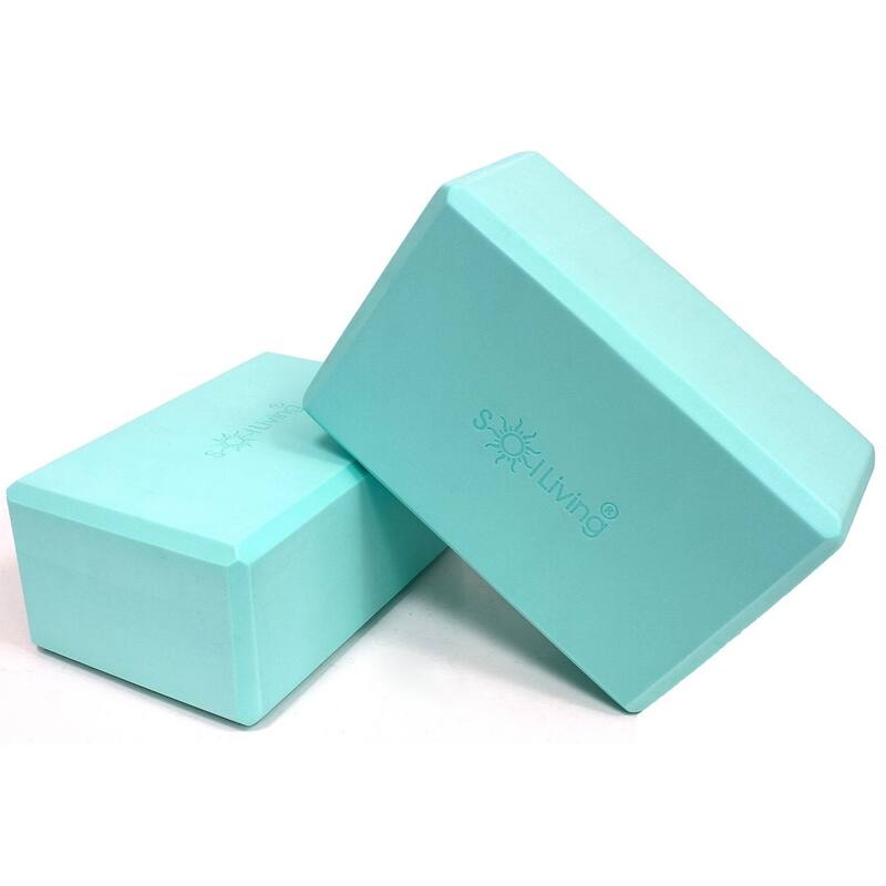 Sol Living Exercise Non Slip Foam Yoga Block 4" x 6" x 9" - 2 Pack - Green/Blue
