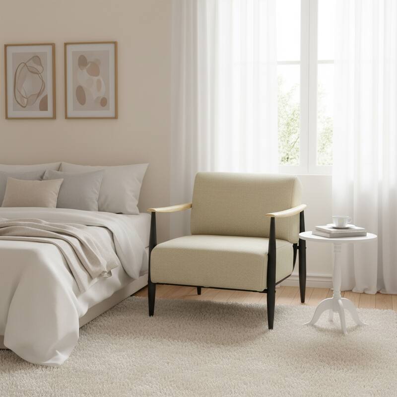 Homy Casa Modern Wood Frame Sofa, Beige Upholstery, Arm Accent