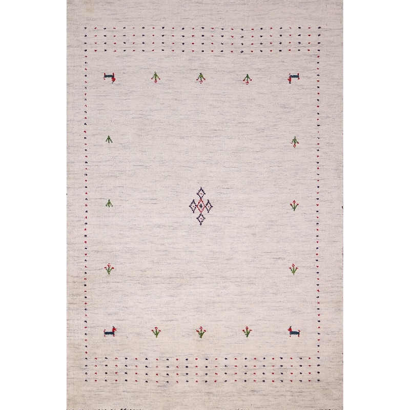 Little Animals Tribal Gabbeh Oriental Area Rug Handmade Wool Carpet - 3'11"x 5'10"