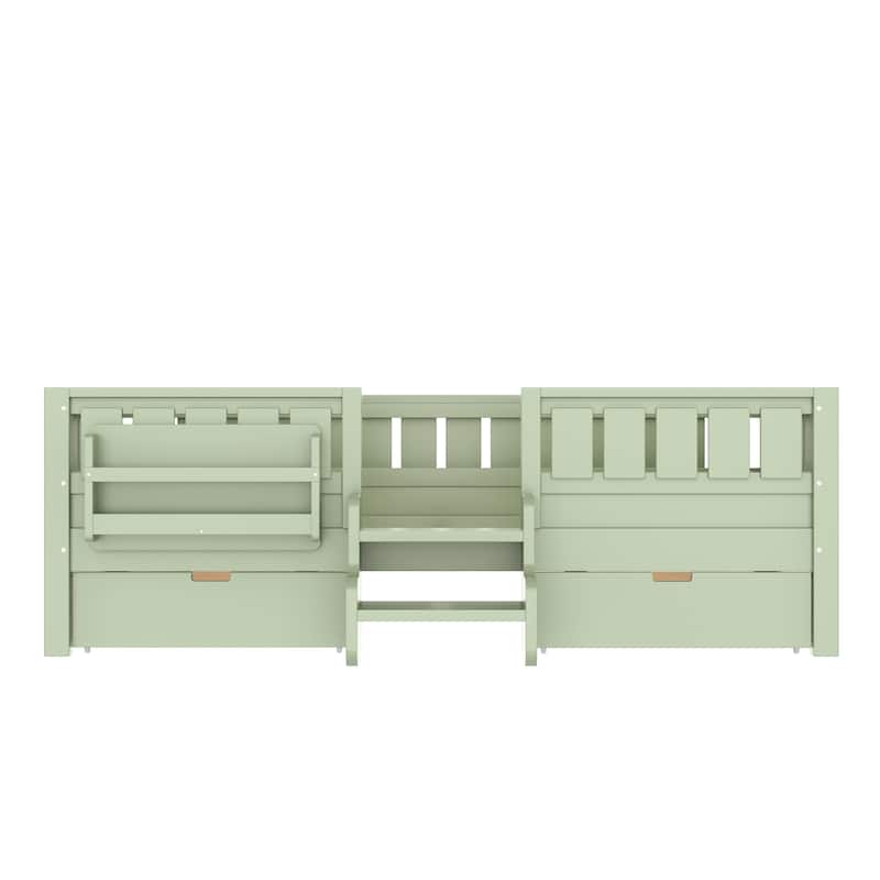 Multiple Colors Toddler Montessori Bed Children's Platform Bed with Low Profile Stairs, Built-in Bookshelf and Storage Drawers