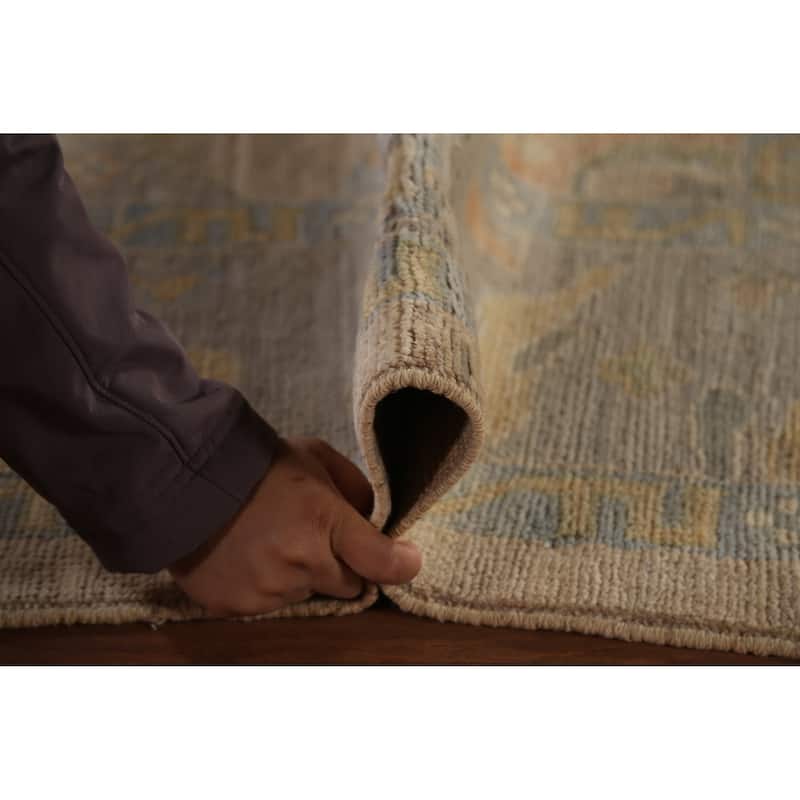 Beige Vegetable Dye Oushak Turkish Area Rug Handmade Wool Carpet - 6'0"x 8'2"