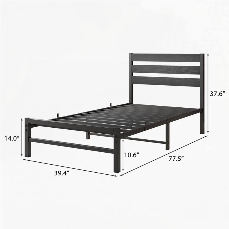Platform Bed Frame with Wooden Headboard
